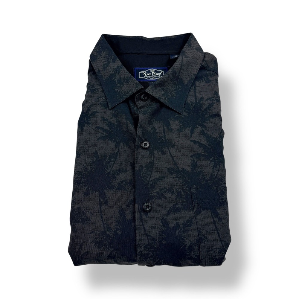 Nat Nast Mens Large Silk Cotton Blend Palm Tree Print‎ Button Down Shirt